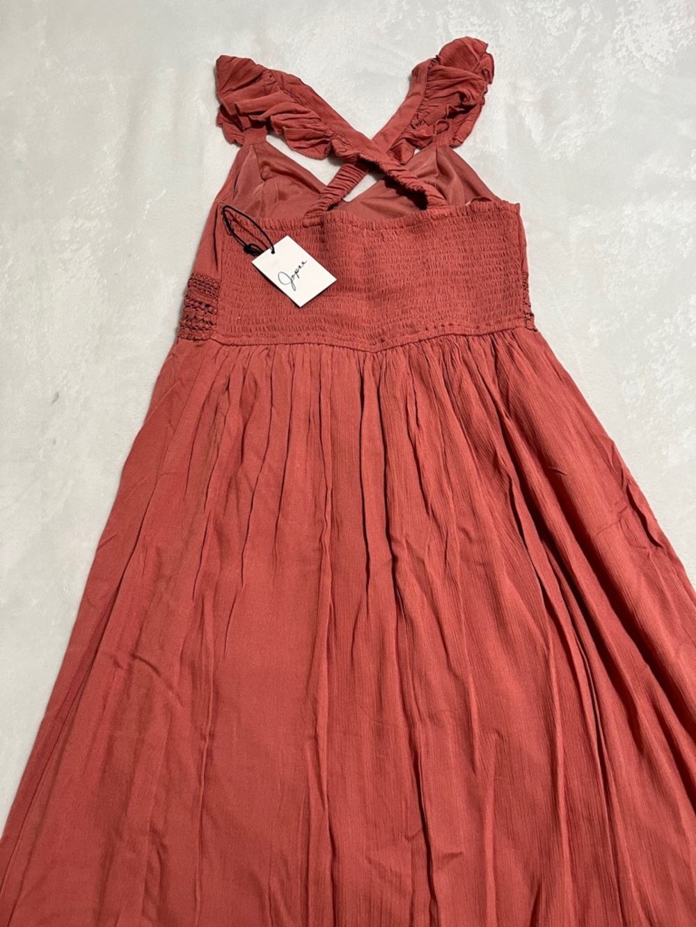 Ruffled Sleeve Maxi Dress in Rust Red